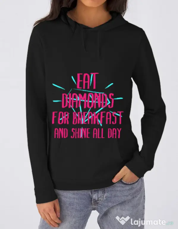 Hoodie dama cu gluga Eat diamonds Negru