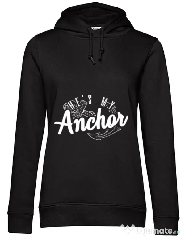 Hoodie dama cu gluga He s my anchor Negru