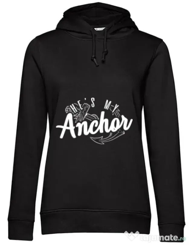 Hoodie dama cu gluga He s my anchor Negru