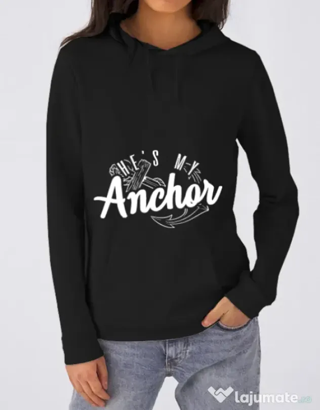 Hoodie dama cu gluga He s my anchor Negru