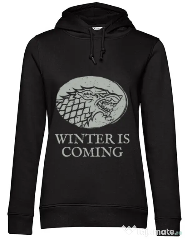 Hoodie dama cu gluga Winter is coming Stark Negru