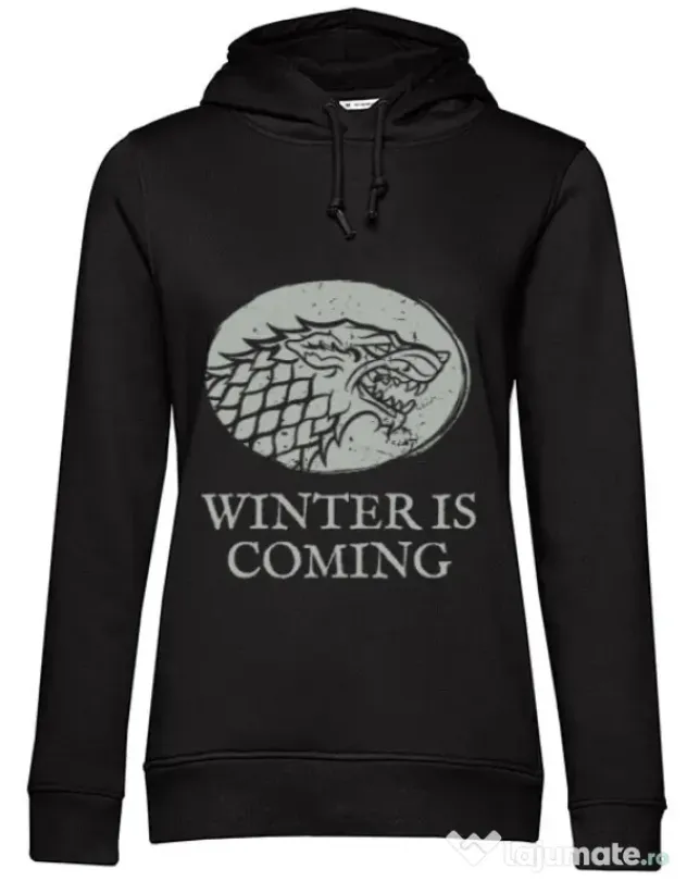 Hoodie dama cu gluga Winter is coming Stark Negru