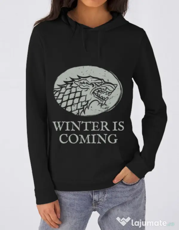 Hoodie dama cu gluga Winter is coming Stark Negru