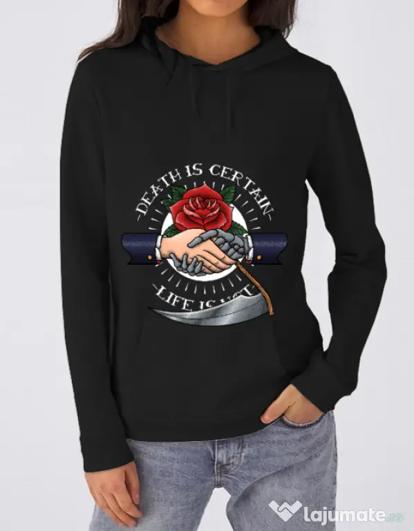 Hoodie dama cu gluga Death is certain Negru