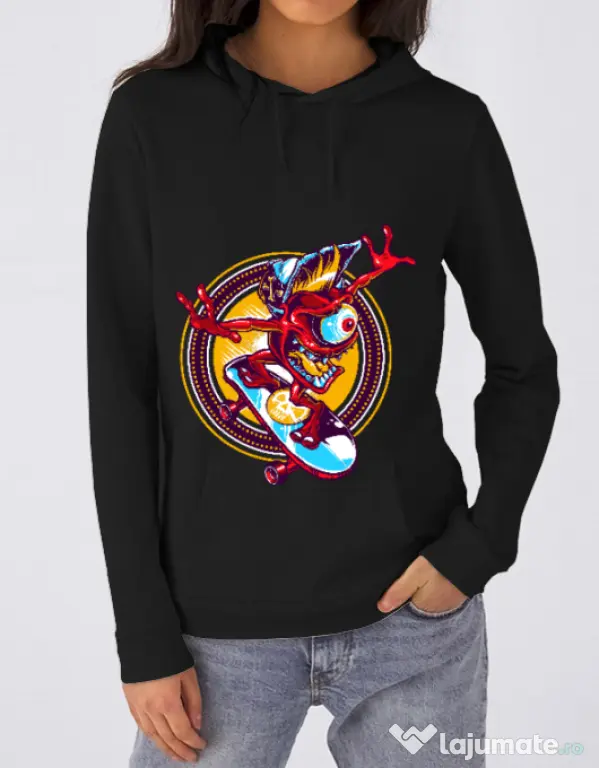Hoodie dama cu gluga Cali skate Negru