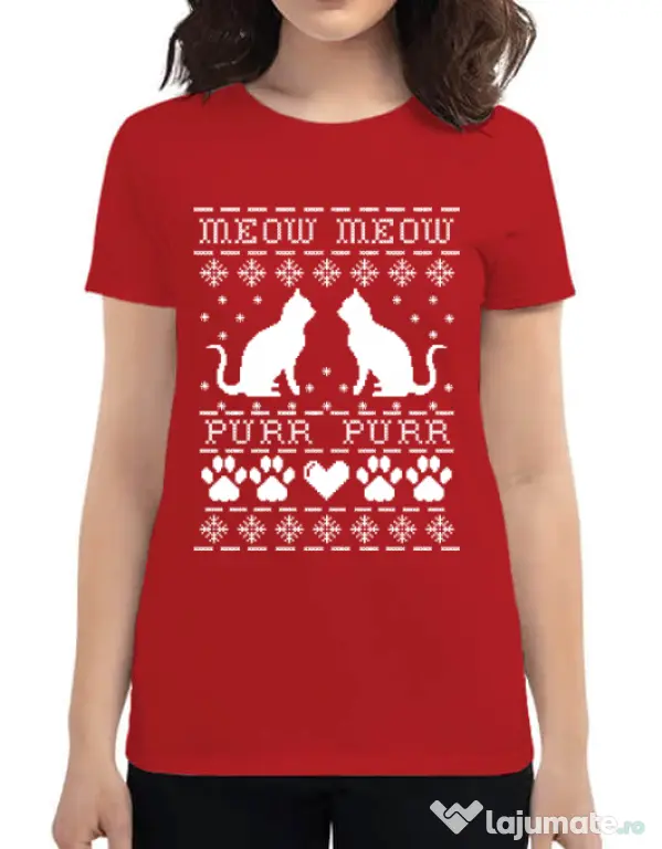 Tricou ADLER dama Meow purr Rosu