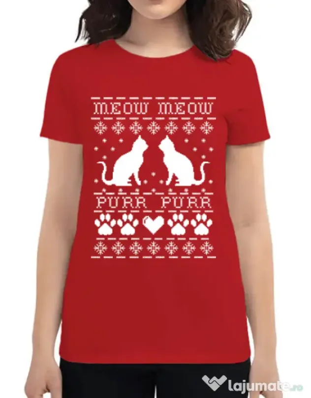 Tricou ADLER dama Meow purr Rosu