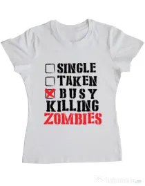 Tricou ADLER dama Busy killing zombies Alb