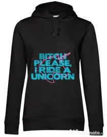 Hoodie dama cu gluga I ride a unicorn Negru