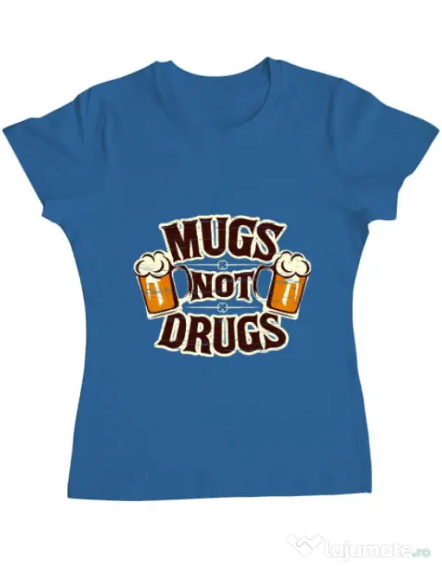 Tricou ADLER dama Mugs not drugs Albastru azuriu
