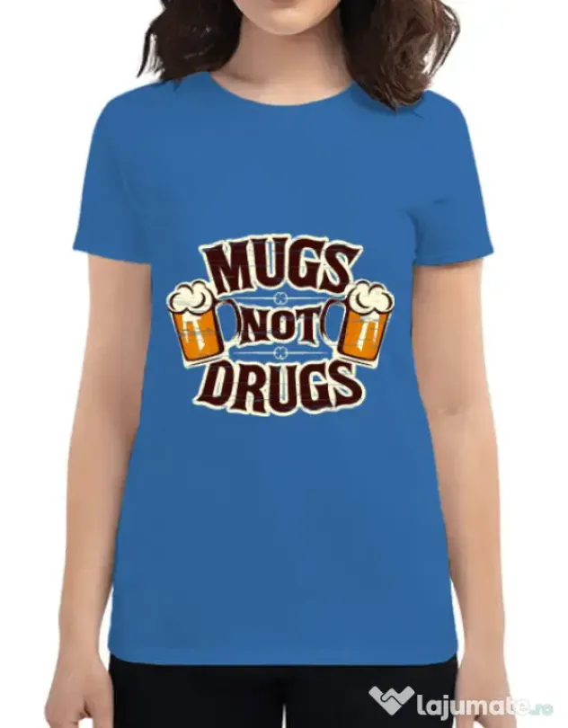 Tricou ADLER dama Mugs not drugs Albastru azuriu