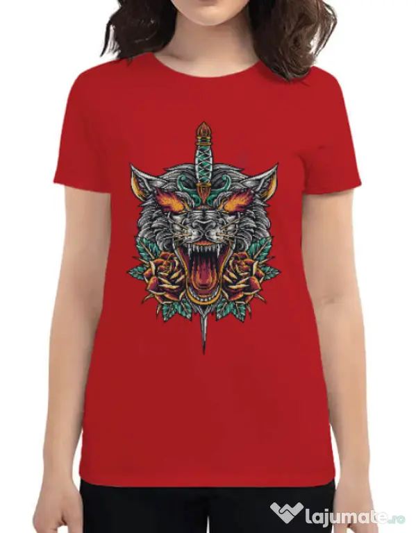 Tricou ADLER dama Stabbed wolf Rosu