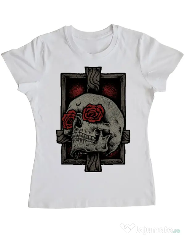 Tricou ADLER dama Skullcross Alb
