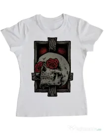 Tricou ADLER dama Skullcross Alb