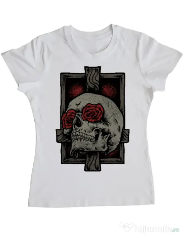 Tricou ADLER dama Skullcross Alb