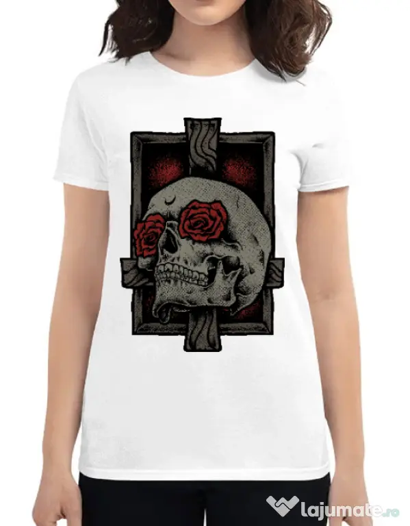 Tricou ADLER dama Skullcross Alb
