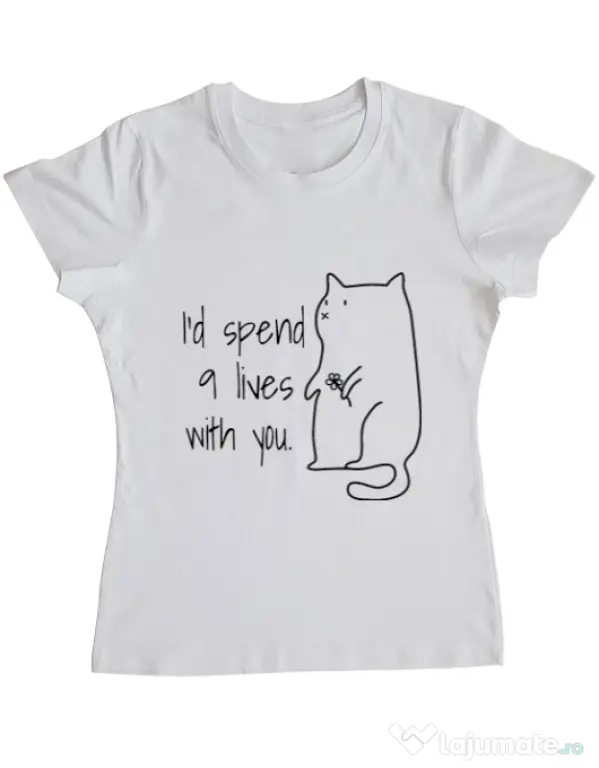 Tricou ADLER dama Nine lives Alb