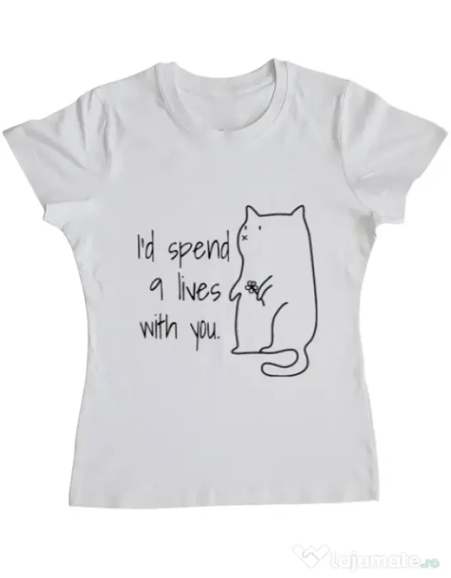 Tricou ADLER dama Nine lives Alb