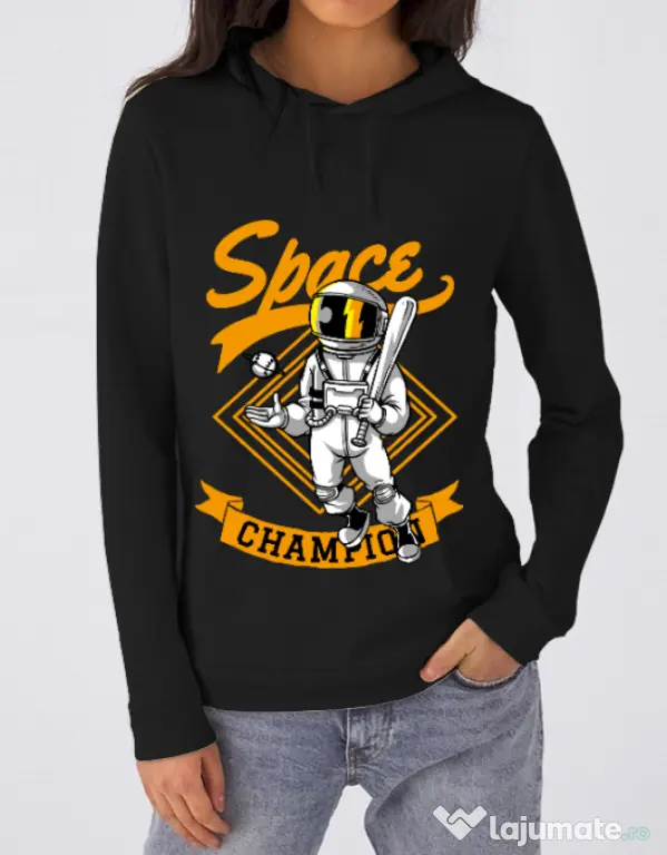 Hoodie dama cu gluga Space champion Negru