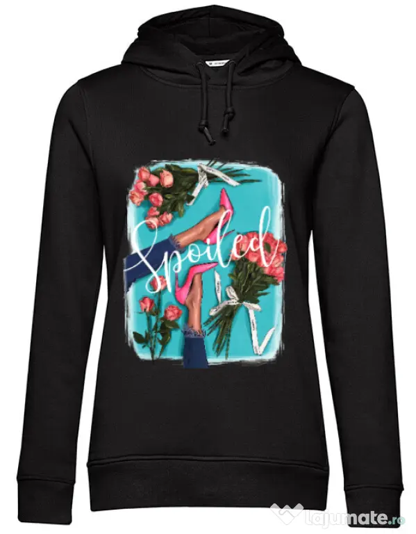 Hoodie dama cu gluga High Heels and roses Negru