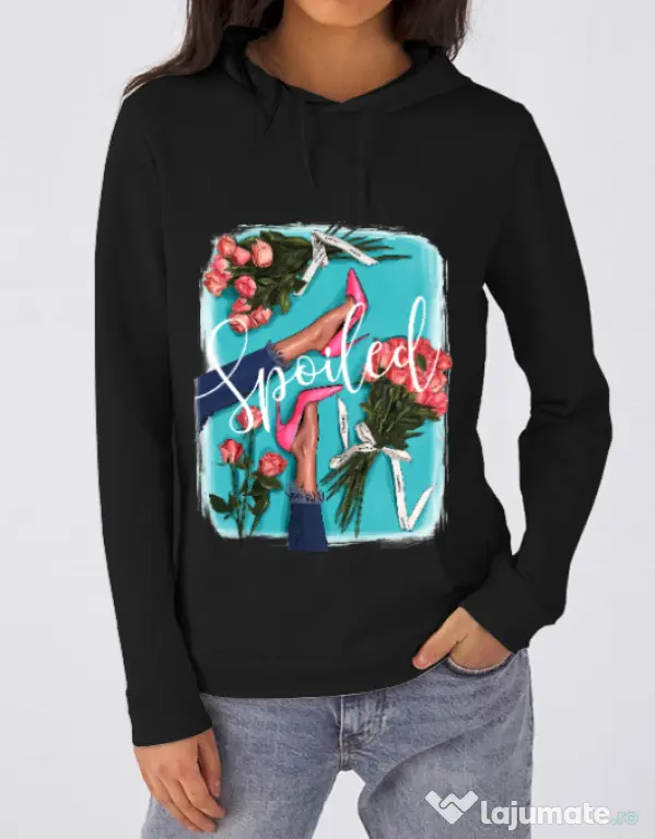 Hoodie dama cu gluga High Heels and roses Negru