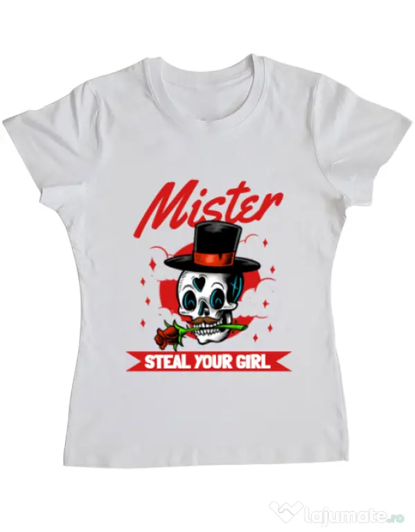 Tricou ADLER dama Mr. steal your girl Alb