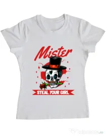 Tricou ADLER dama Mr. steal your girl Alb