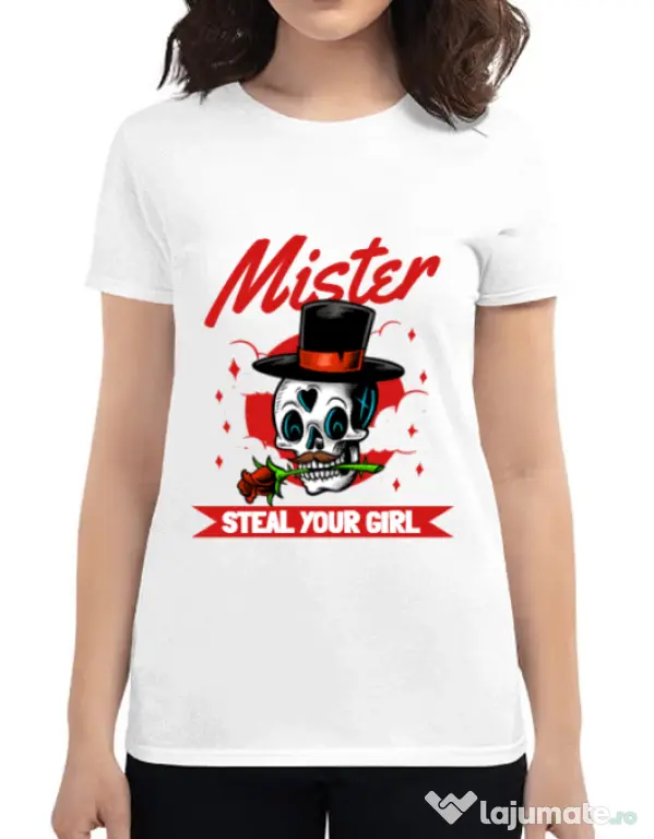 Tricou ADLER dama Mr. steal your girl Alb