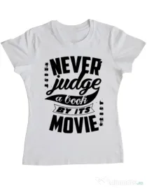 Tricou ADLER dama Never judge a book Alb
