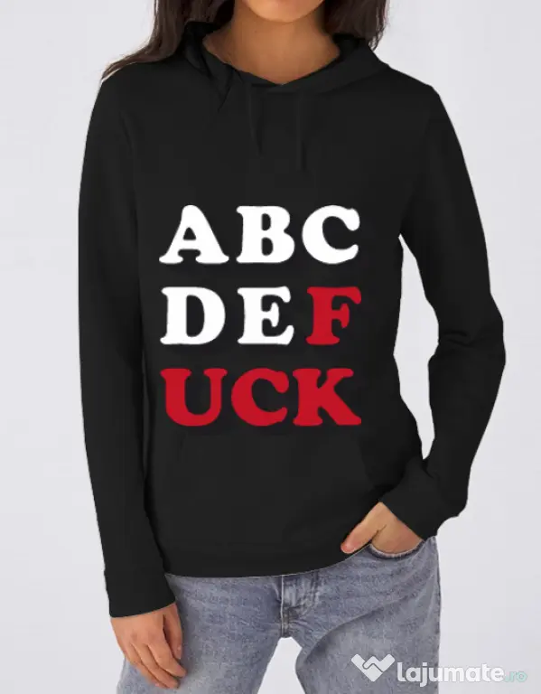 Hoodie dama cu gluga The alphabet Negru