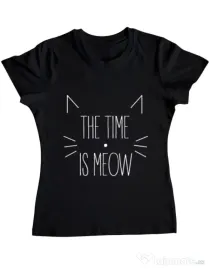 Tricou ADLER dama The time is meow Negru