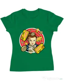 Tricou ADLER dama Stranger Waffles Verde mediu