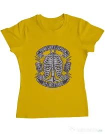 Tricou ADLER dama Think Like A Captain Act Like A Pirate Galben