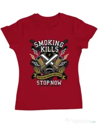 Tricou ADLER dama Smoking Kills Rosu