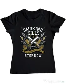 Tricou ADLER dama Smoking Kills Negru