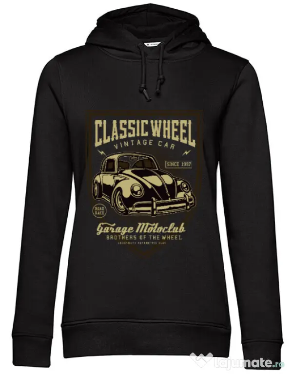 Hoodie dama cu gluga Classic Wheel Negru