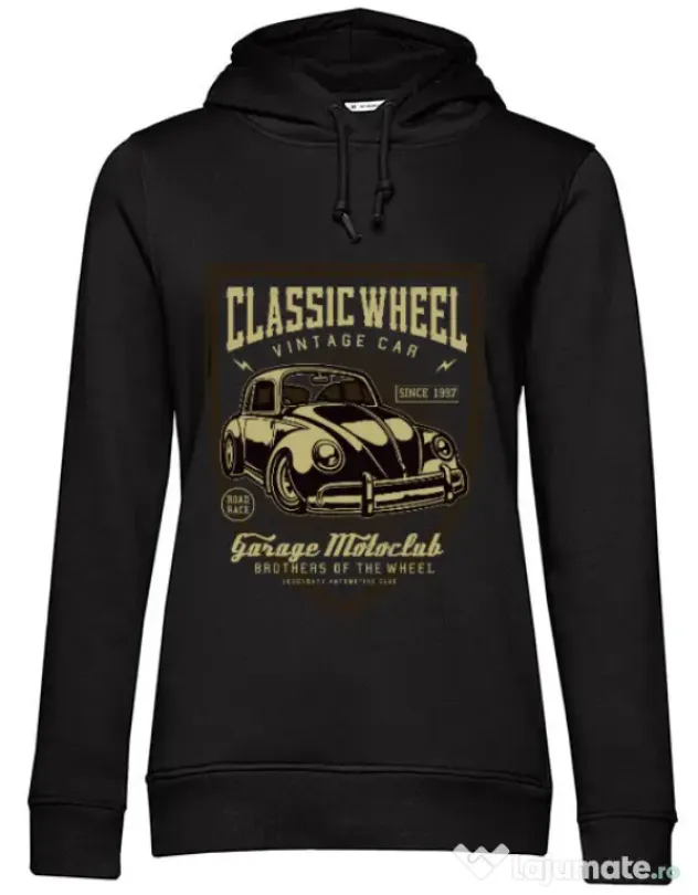 Hoodie dama cu gluga Classic Wheel Negru