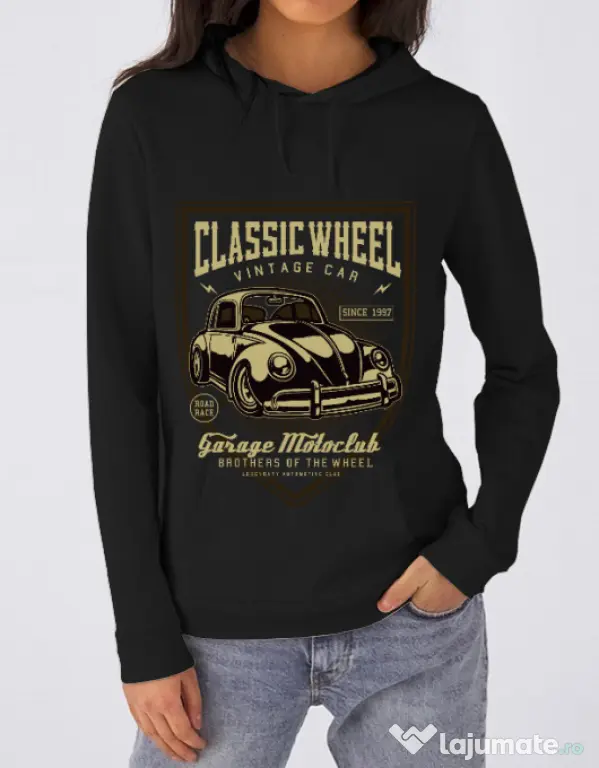 Hoodie dama cu gluga Classic Wheel Negru