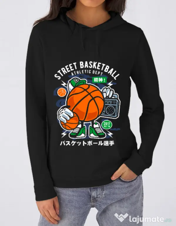 Hoodie dama cu gluga Street Basketball Negru