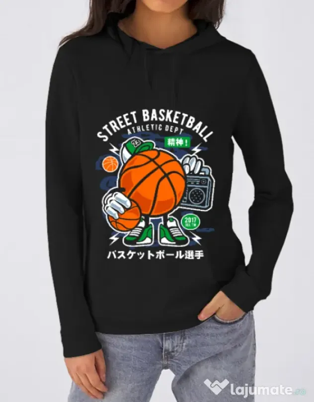 Hoodie dama cu gluga Street Basketball Negru
