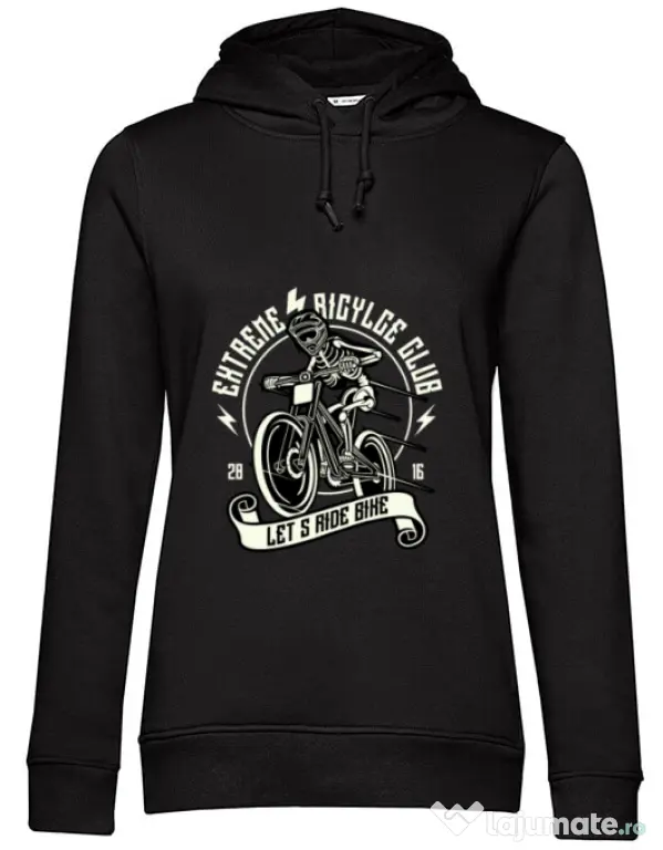 Hoodie dama cu gluga Lets Ride Bike Negru