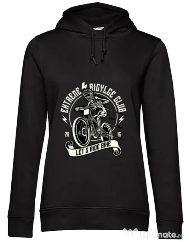 Hoodie dama cu gluga Lets Ride Bike Negru
