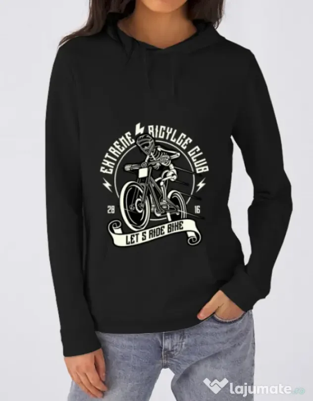 Hoodie dama cu gluga Lets Ride Bike Negru