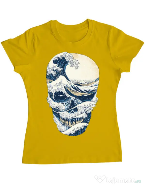 Tricou ADLER dama The Great Wave off Skull Galben