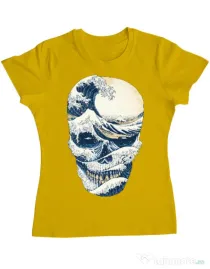 Tricou ADLER dama The Great Wave off Skull Galben