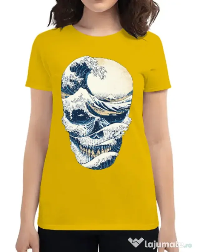 Tricou ADLER dama The Great Wave off Skull Galben