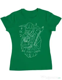Tricou ADLER dama OK But First Coffee Verde mediu