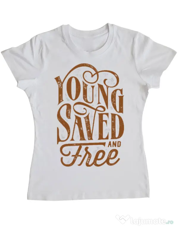 Tricou ADLER dama Young Saved And Free Alb
