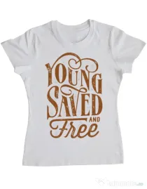 Tricou ADLER dama Young Saved And Free Alb
