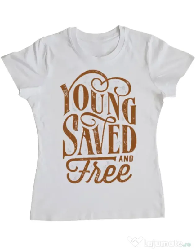 Tricou ADLER dama Young Saved And Free Alb
